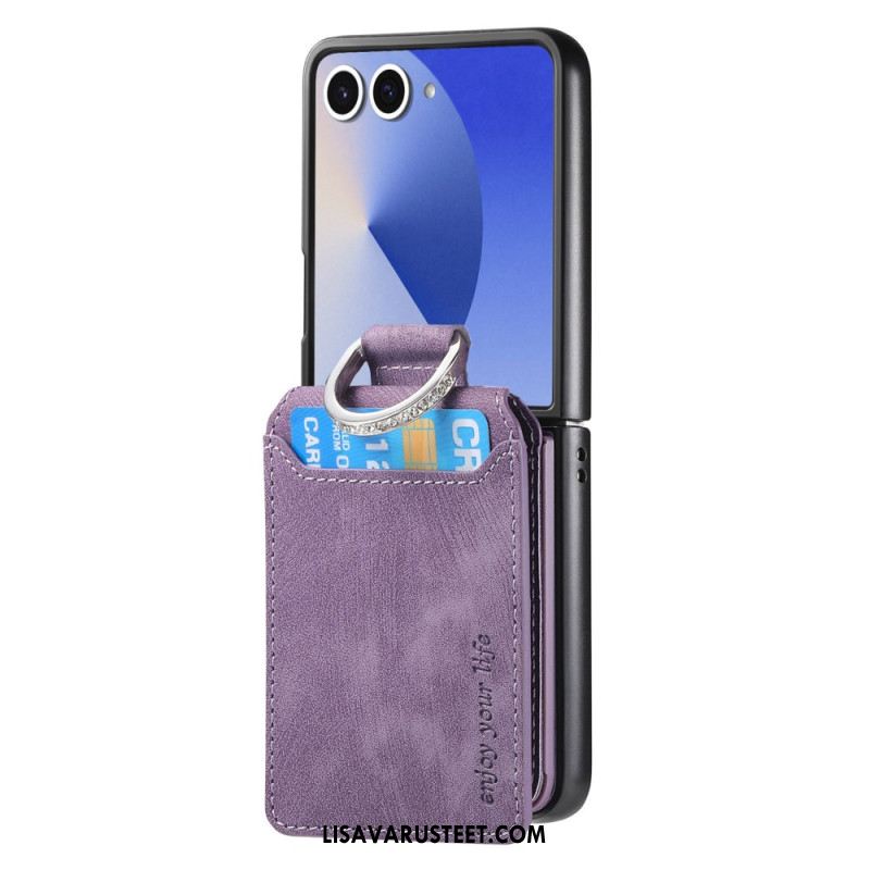 Kuori Samsung Galaxy Z Flip 7 Vintage-efektinen Korttikotelo Ja Pidike Suojakuori