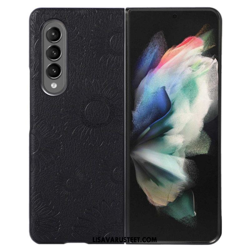 Kuori Samsung Galaxy Z Fold 4 Keinonahkapäällysteinen Auringonkukkakuvio