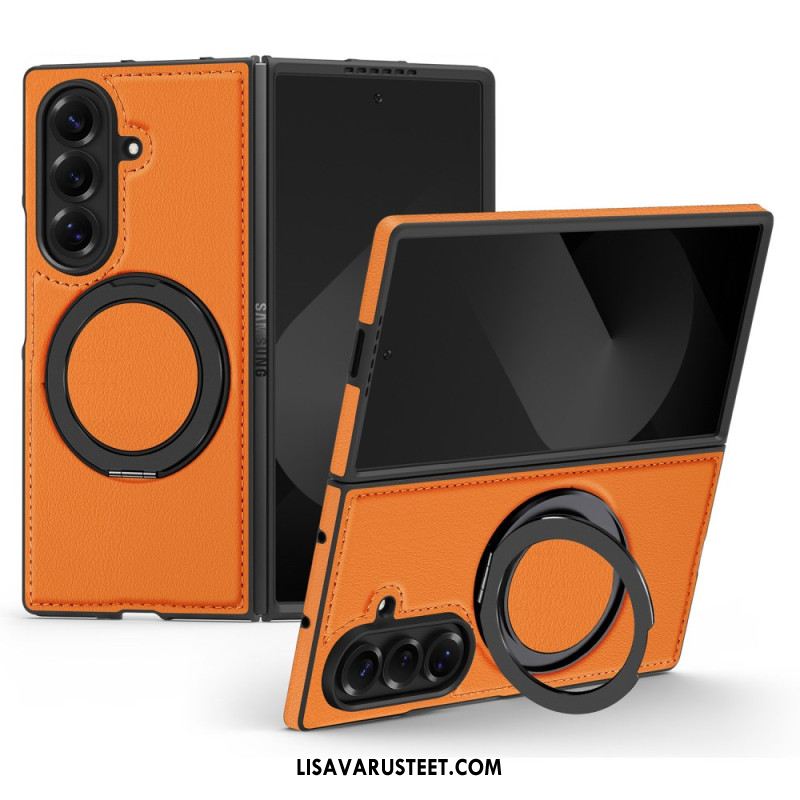 Kuori Samsung Galaxy Z Fold 7 Magsafe-yhteensopiva Nahkaefekti Pyörivällä Rengaspidikkeellä