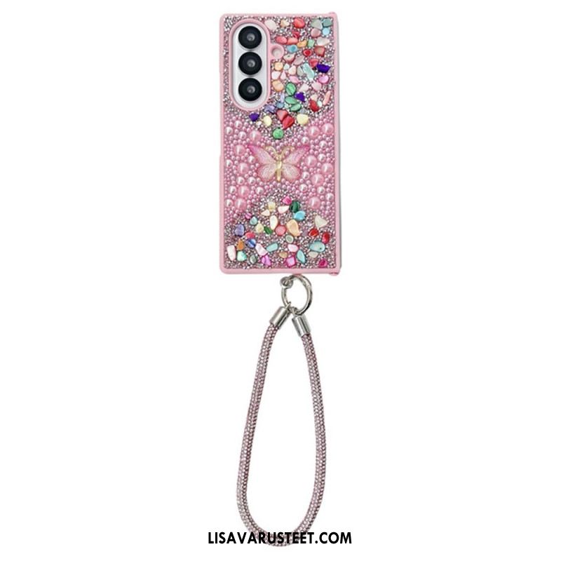 Kuori Samsung Galaxy Z Fold 7 Strassilla Koristeltu Perhonen Hihnalla