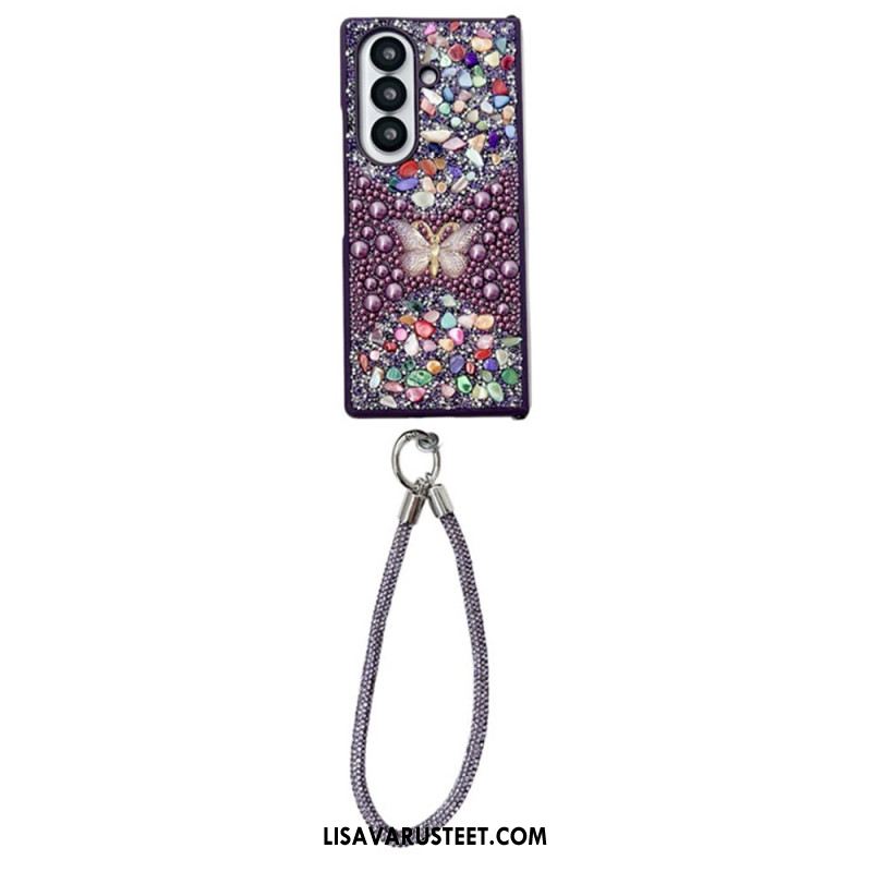 Kuori Samsung Galaxy Z Fold 7 Strassilla Koristeltu Perhonen Hihnalla