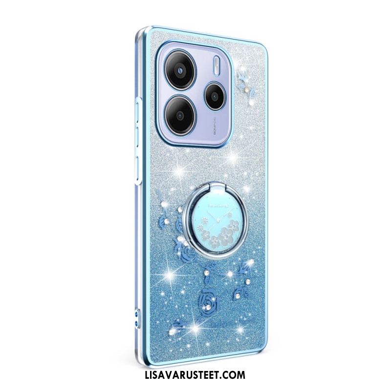 Kuori Xiaomi Redmi Note 14 4g Strassilla Ja Kukalla Koristeltu Sormusteline