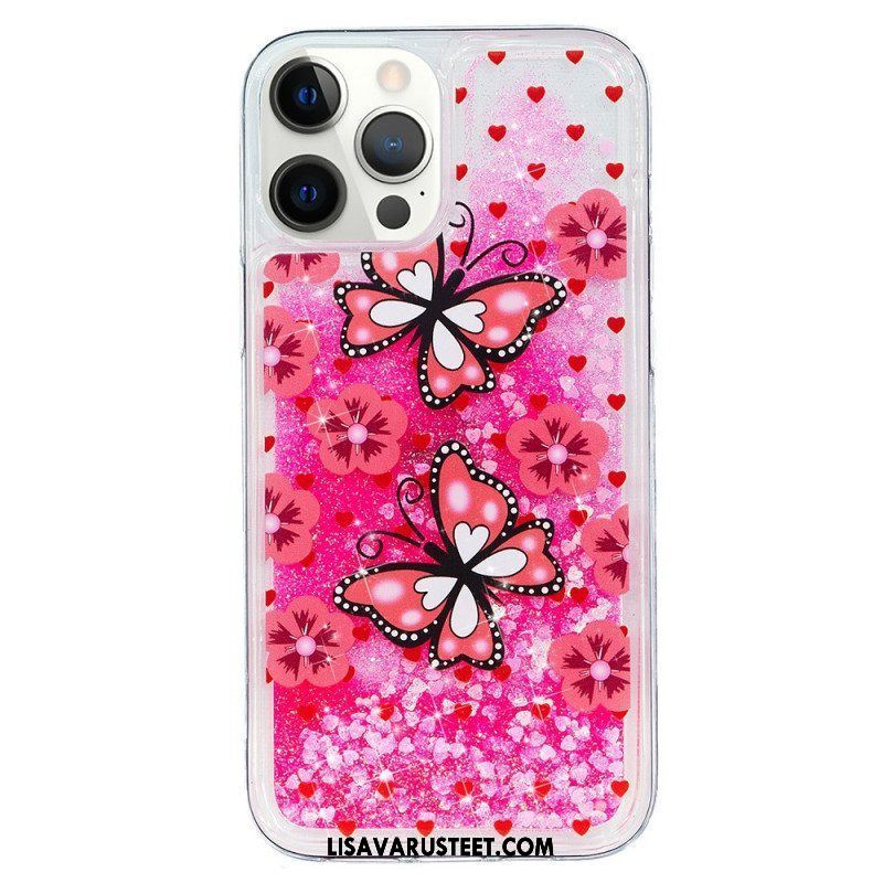 Kuori iPhone 15 Pro Max Perhoset Glitter