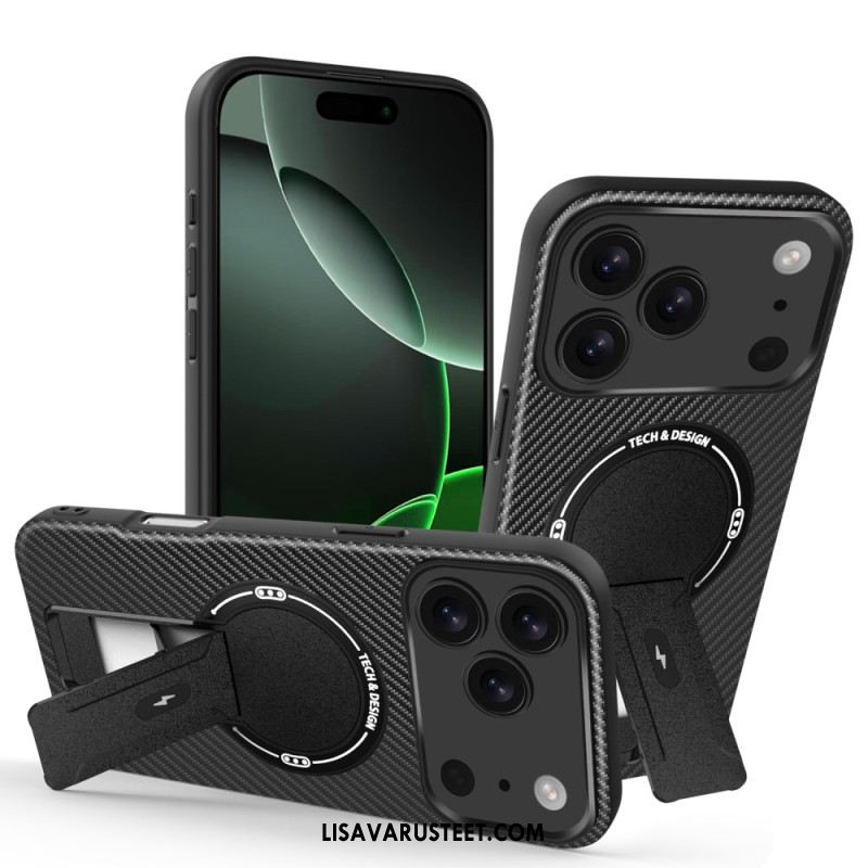 Kuori iPhone 17 Pro Max Hiilikuitukuvio Ja Jalusta