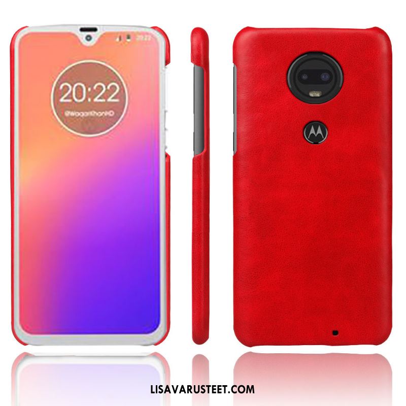 Moto G7 Kuoret Punainen Takakansi Kotelo Aito Nahka Kuori Halvat