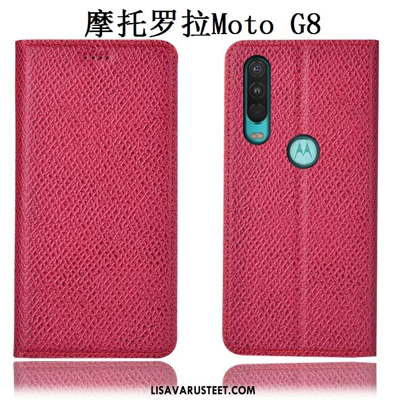 Moto G8 Kuoret Aito Nahka Kukkakuvio Murtumaton Nahkakotelo Kuori Halvat