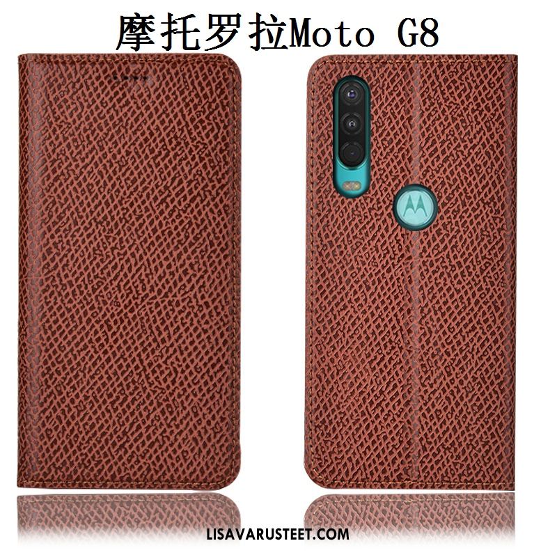 Moto G8 Kuoret Aito Nahka Kukkakuvio Murtumaton Nahkakotelo Kuori Halvat