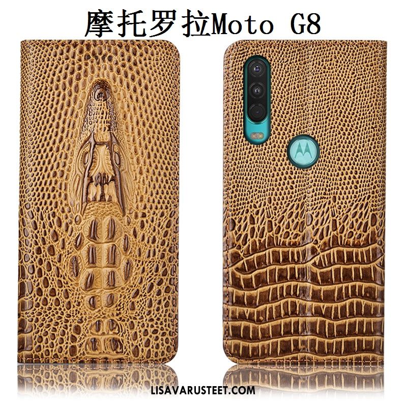 Moto G8 Kuoret Murtumaton All Inclusive Suojaus Aito Nahka Keltainen Myynti