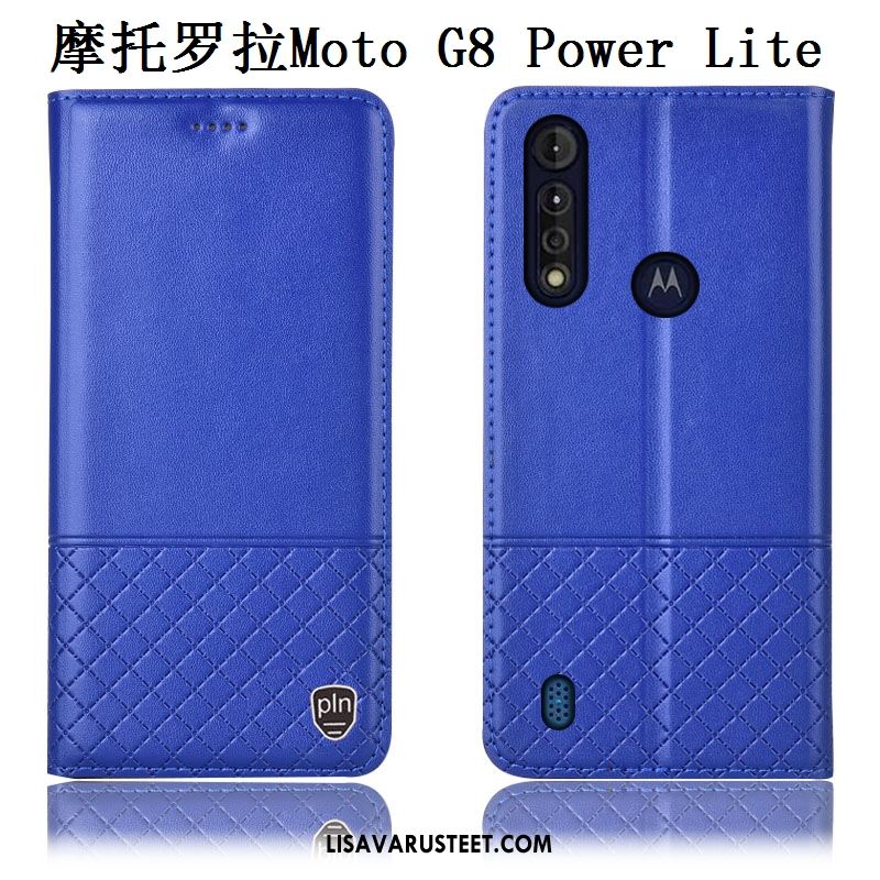 Moto G8 Power Lite Kuoret Puhelimen Sininen Murtumaton Kuori Aito Nahka Osta