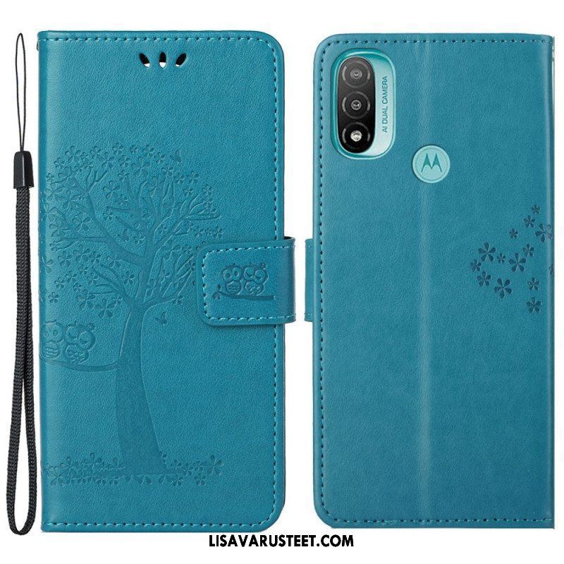 Nahkakotelo Moto G71 5G Suojaketju Kuori Tangapuu Ja Pöllöt