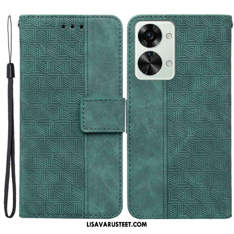 Nahkakotelo OnePlus Nord 2T 5G Suojaketju Kuori Strappy Geometriset Kuviot