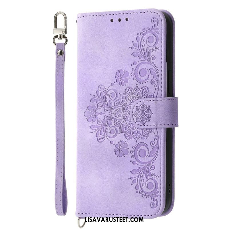 Nahkakotelo Samsung Galaxy S26 Kukallinen Mokkanahkakuvio Hihnoilla