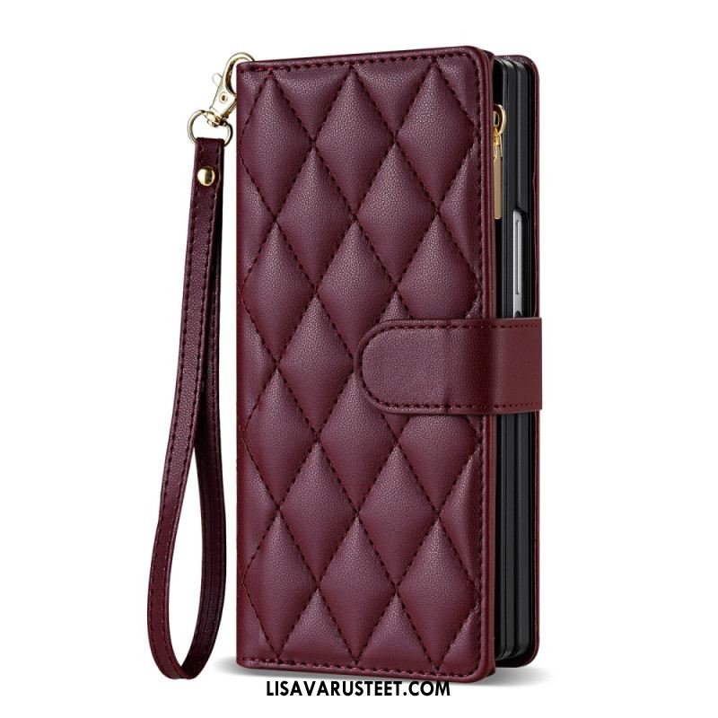 Nahkakotelo Samsung Galaxy Z Fold 7 Pehmustettu Olkahihnalla Ja Kaulanauhalla