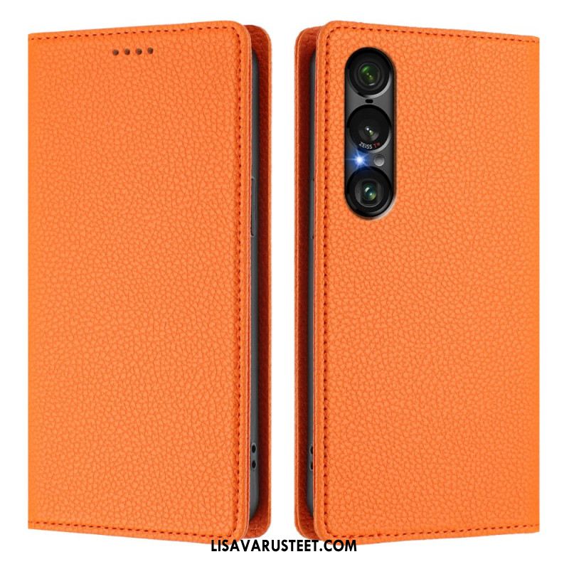 Nahkakotelo Sony Xperia 1 Vii Rfid-suojattu Litsikuvioinen Nahkakuvio Suojakuori