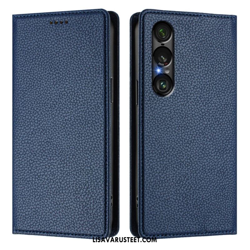 Nahkakotelo Sony Xperia 1 Vii Rfid-suojattu Litsikuvioinen Nahkakuvio Suojakuori