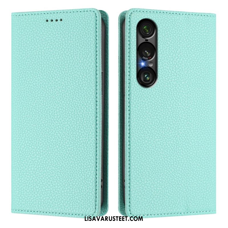 Nahkakotelo Sony Xperia 1 Vii Rfid-suojattu Litsikuvioinen Nahkakuvio Suojakuori