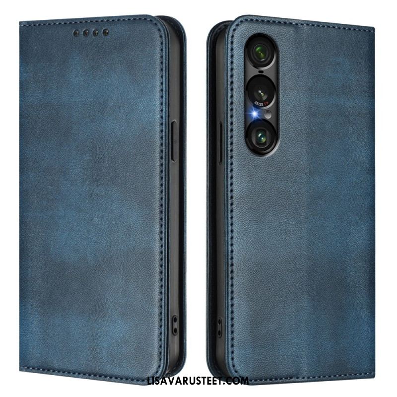 Nahkakotelo Sony Xperia 1 Vii Rfid-suojattu Retrokuvio Suojakuori