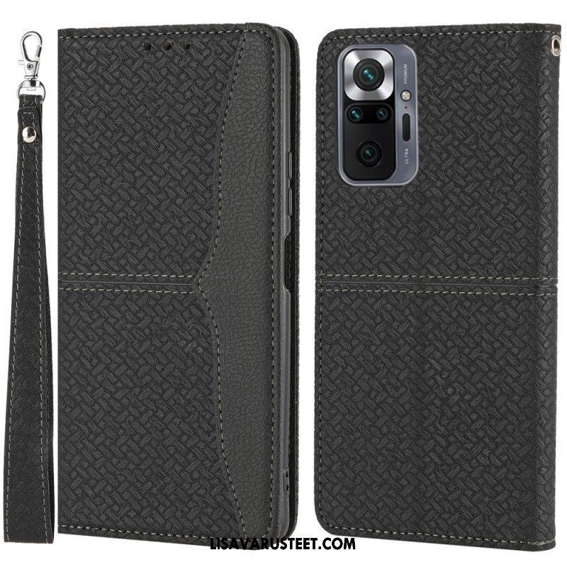 Nahkakotelo Xiaomi Redmi Note 10 Pro Suojaketju Kuori Strappy Woven Leather Style