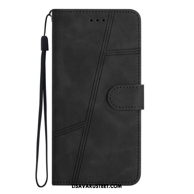 Nahkakotelo Xiaomi Redmi Note 12 5G Suojaketju Kuori Strappy Geometric Leather Style