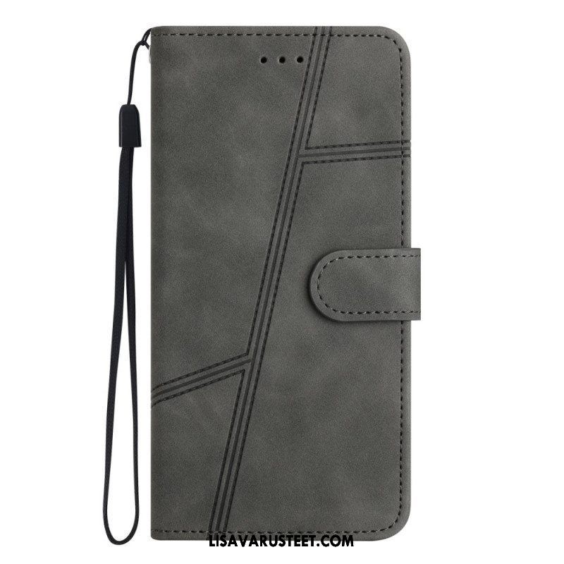 Nahkakotelo Xiaomi Redmi Note 12 5G Suojaketju Kuori Strappy Geometric Leather Style