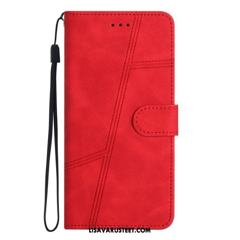 Nahkakotelo Xiaomi Redmi Note 12 5G Suojaketju Kuori Strappy Geometric Leather Style