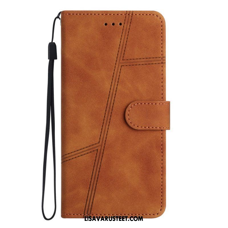 Nahkakotelo Xiaomi Redmi Note 12 5G Suojaketju Kuori Strappy Geometric Leather Style