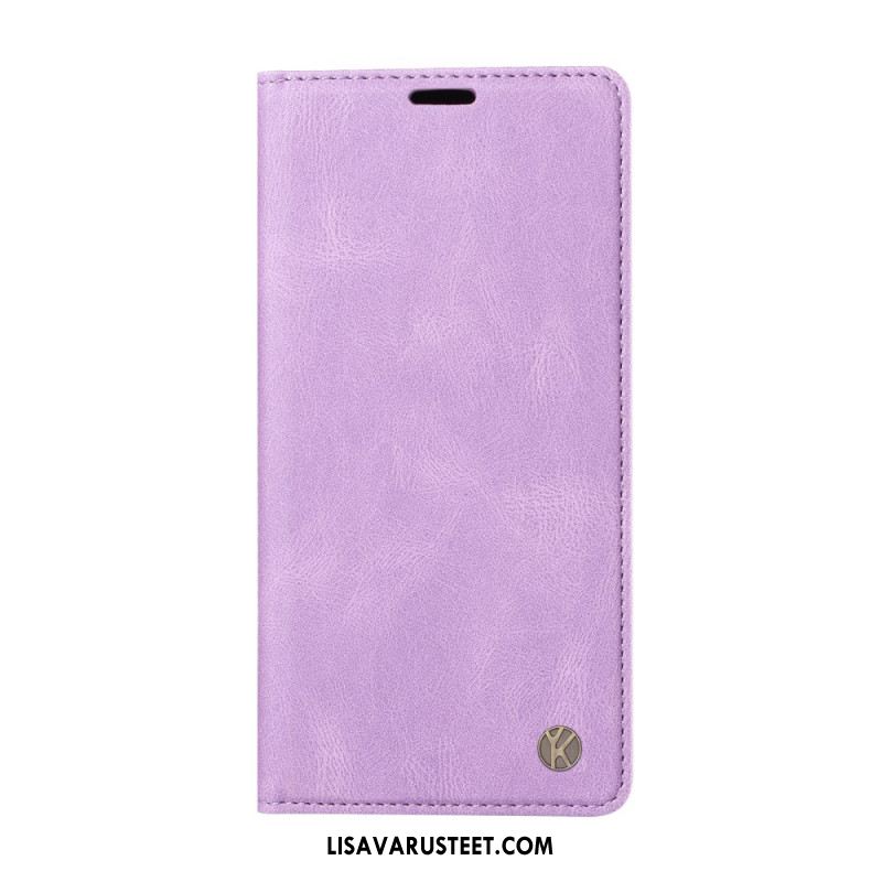 Nahkakotelo Xiaomi Redmi Note 14 4g Ykatu Ruskea Mokkanahkakuvio Suojakuori