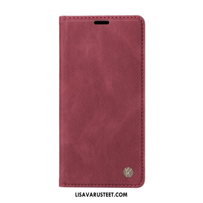 Nahkakotelo Xiaomi Redmi Note 14 4g Ykatu Ruskea Mokkanahkakuvio Suojakuori