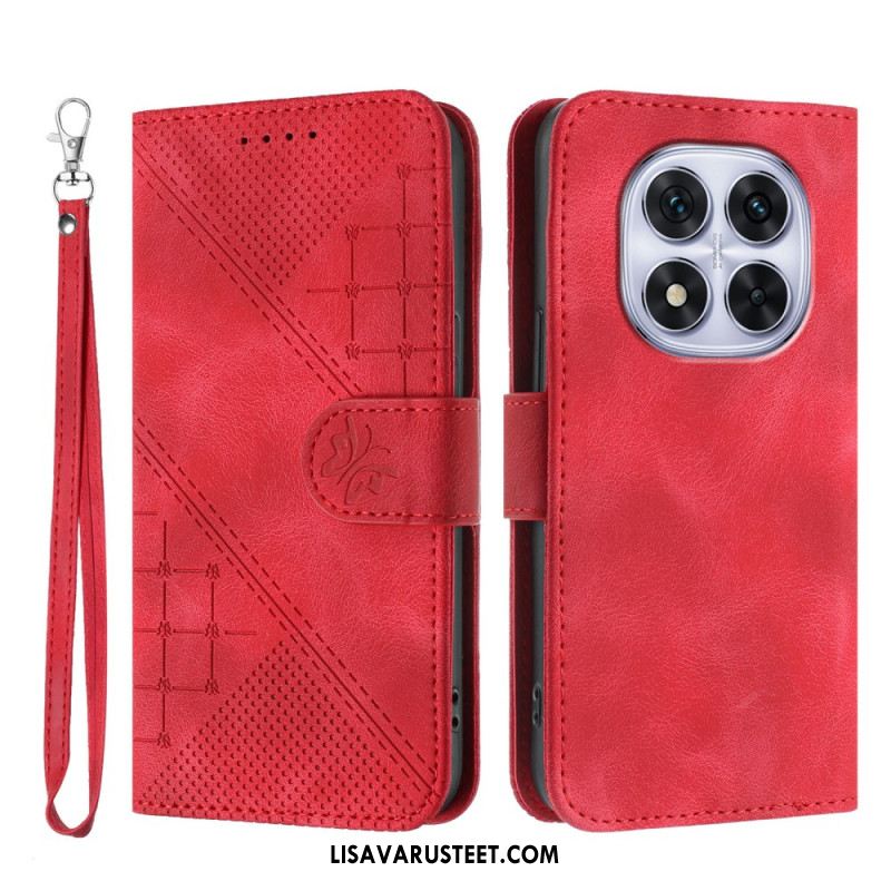 Nahkakotelo Xiaomi Redmi Note 14 Pro 4g Geometrinen Kuvio Hihnalla