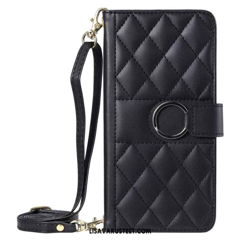 Nahkakotelo Xiaomi Redmi Note 14 Pro 5g Tikattu Hihna Ja Olkahihna