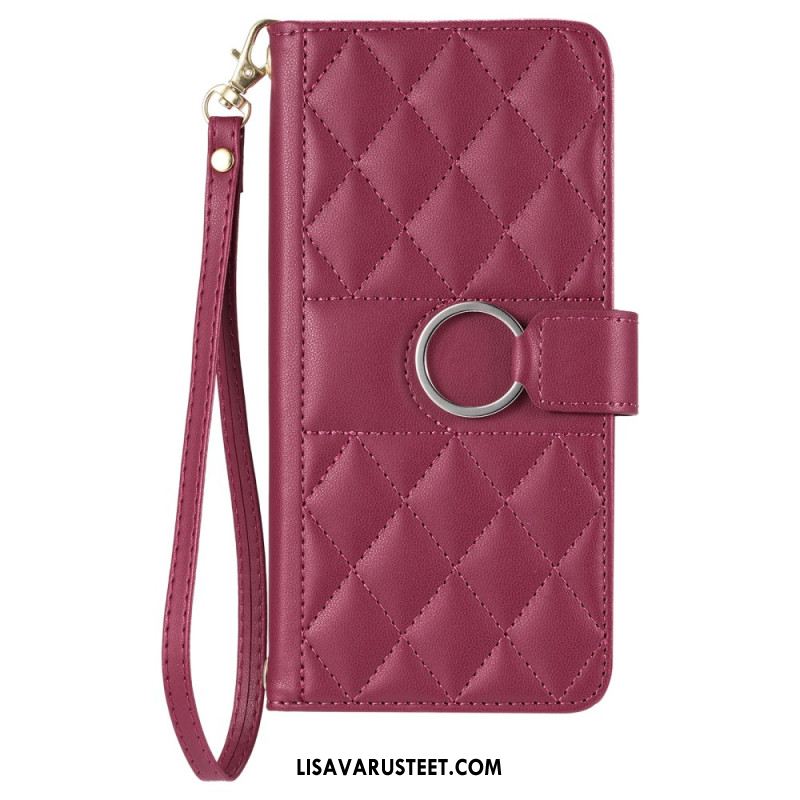 Nahkakotelo Xiaomi Redmi Note 14 Pro 5g Tikattu Hihna Ja Olkahihna