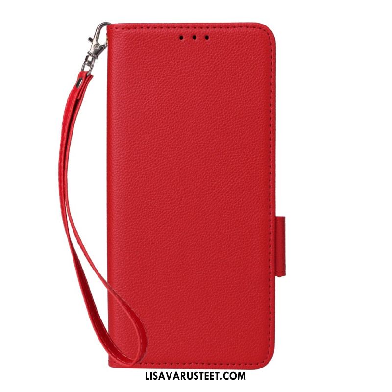 Nahkakotelo Xiaomi Redmi Note 15 Pro Plus 5g Litsi-keinonahka Hihnalla