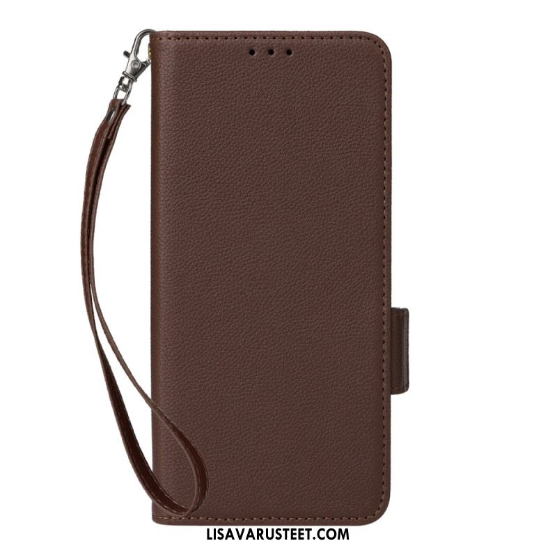 Nahkakotelo Xiaomi Redmi Note 15 Pro Plus 5g Litsi-keinonahka Hihnalla