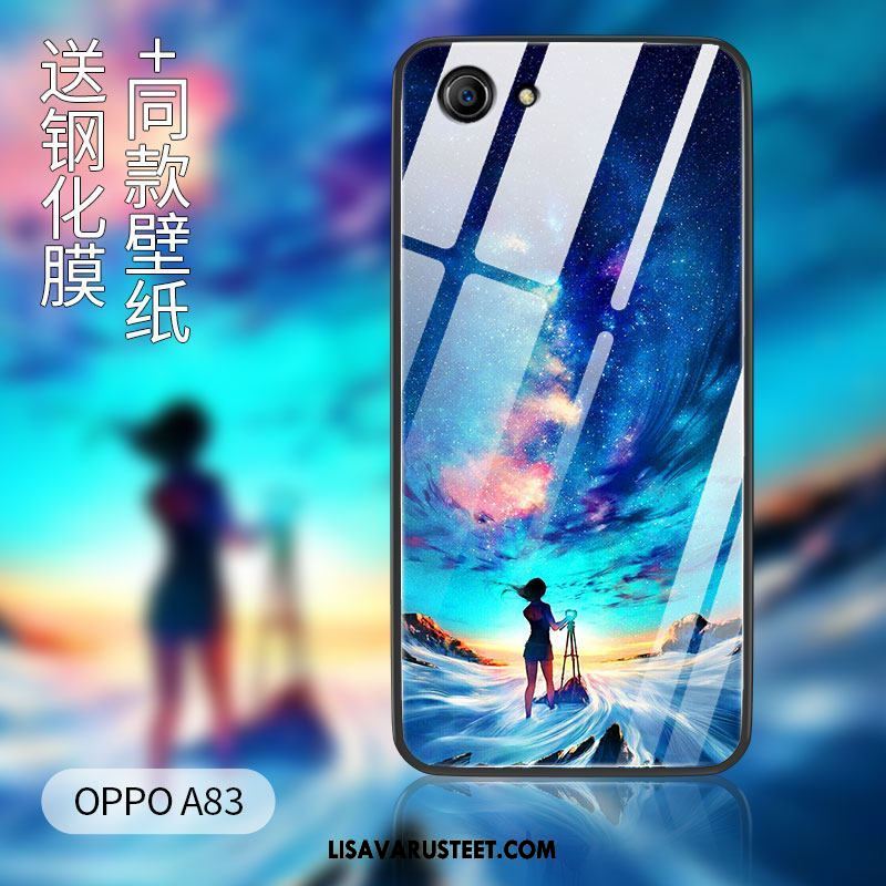 Oppo A83 Kuoret Sininen Silikoni Karkaisu Suojaus Luova Verkossa