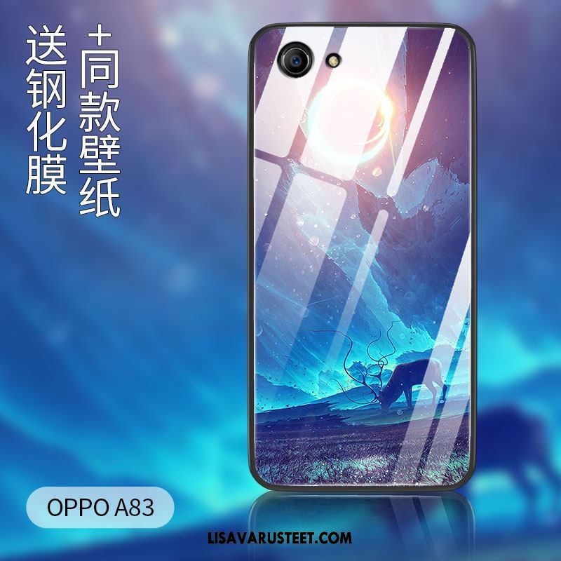 Oppo A83 Kuoret Sininen Silikoni Karkaisu Suojaus Luova Verkossa