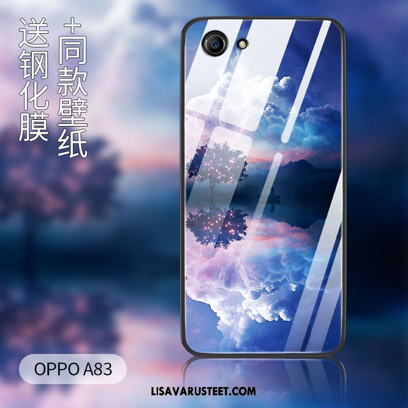 Oppo A83 Kuoret Sininen Silikoni Karkaisu Suojaus Luova Verkossa