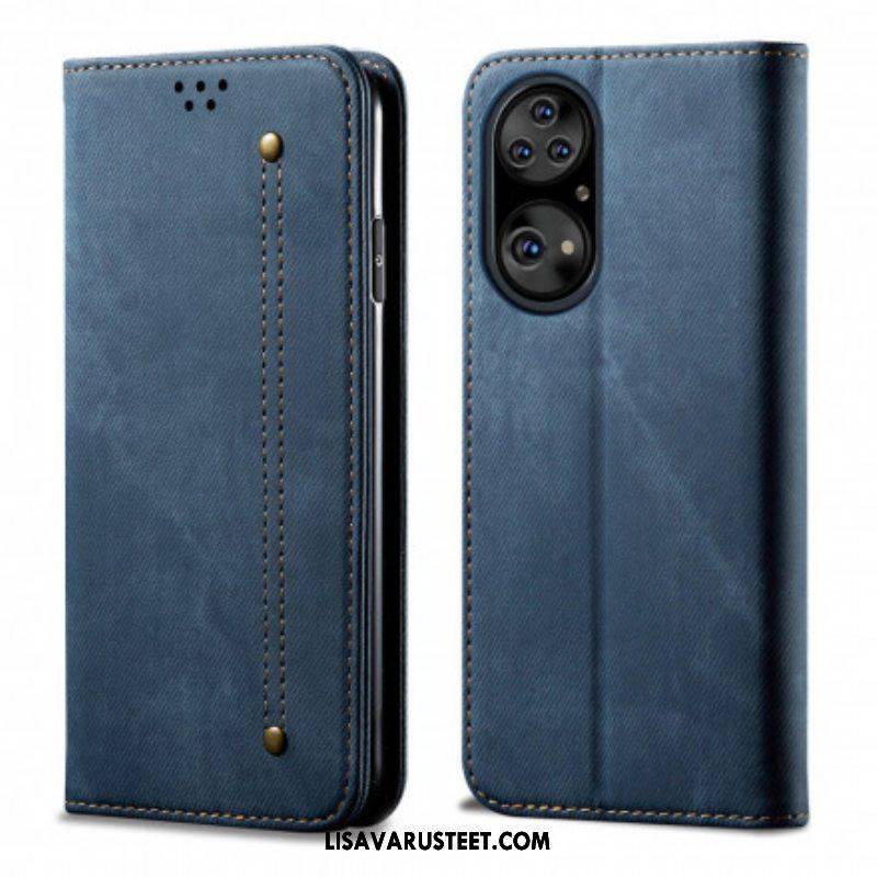 Puhelinkuoret Huawei P50 Pro Kotelot Flip Faux Leather Jeans Texture