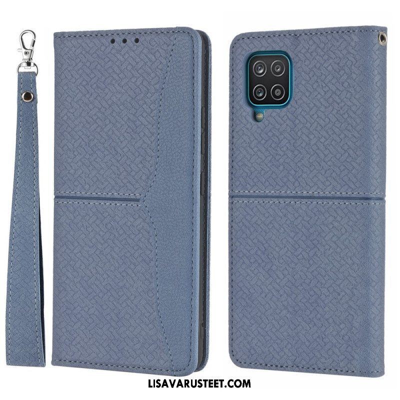 Puhelinkuoret Samsung Galaxy M12 / A12 Suojaketju Kuori Kotelot Flip Strappy Woven Leather Style