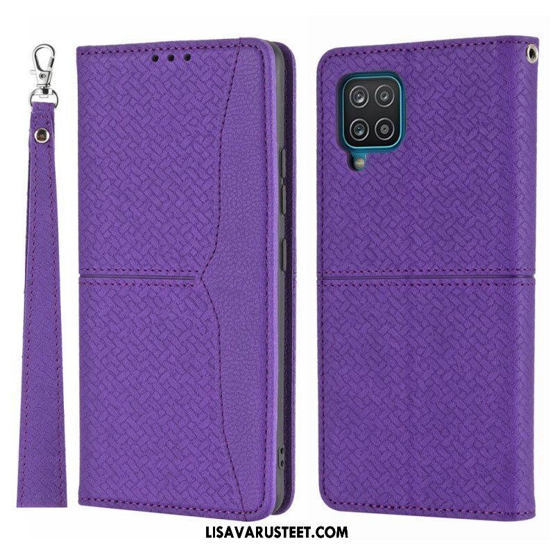 Puhelinkuoret Samsung Galaxy M12 / A12 Suojaketju Kuori Kotelot Flip Strappy Woven Leather Style