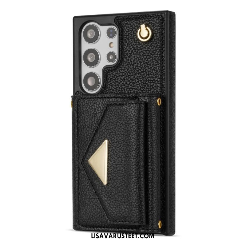 Puhelinkuoret Samsung Galaxy S25 Ultra 5g Nahkaefekti Korttikotelolla Ja Hihnalla