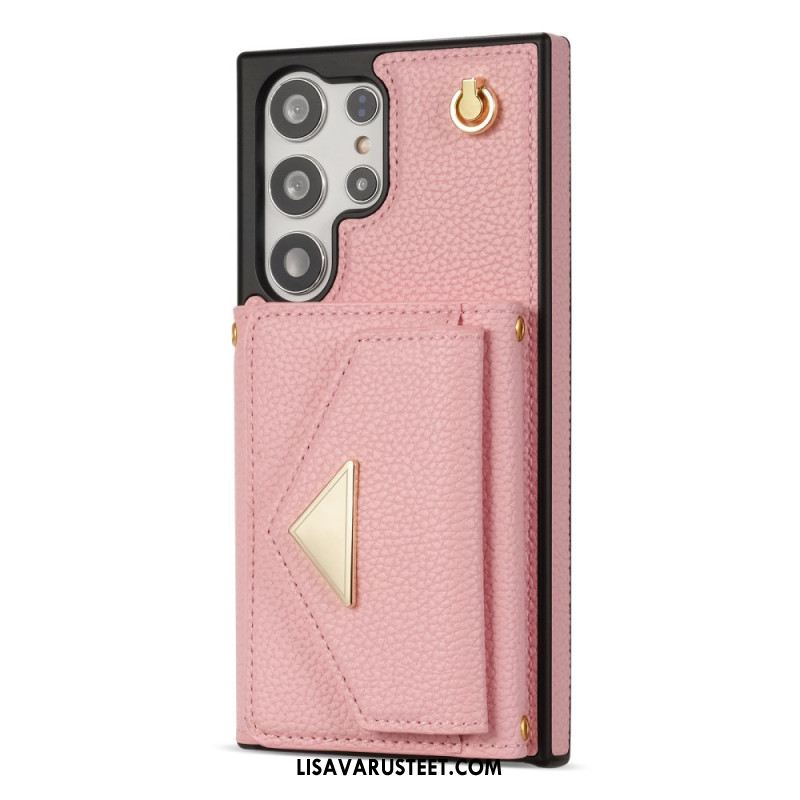 Puhelinkuoret Samsung Galaxy S25 Ultra 5g Nahkaefekti Korttikotelolla Ja Hihnalla