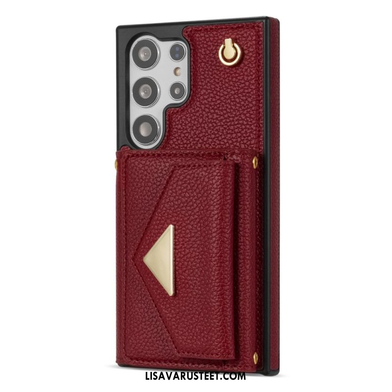 Puhelinkuoret Samsung Galaxy S25 Ultra 5g Nahkaefekti Korttikotelolla Ja Hihnalla