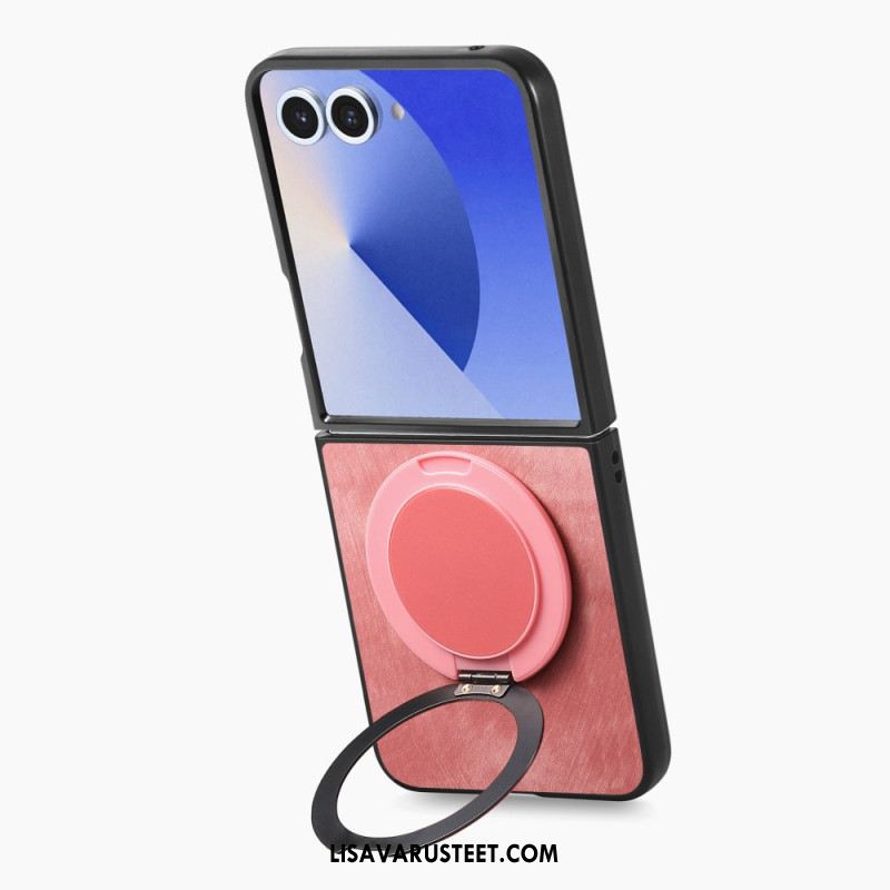 Puhelinkuoret Samsung Galaxy Z Flip 7 Nahkaefekti Pyörivällä Jalustalla