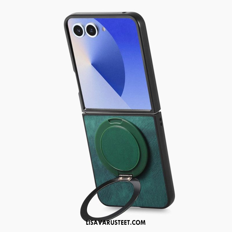 Puhelinkuoret Samsung Galaxy Z Flip 7 Nahkaefekti Pyörivällä Jalustalla