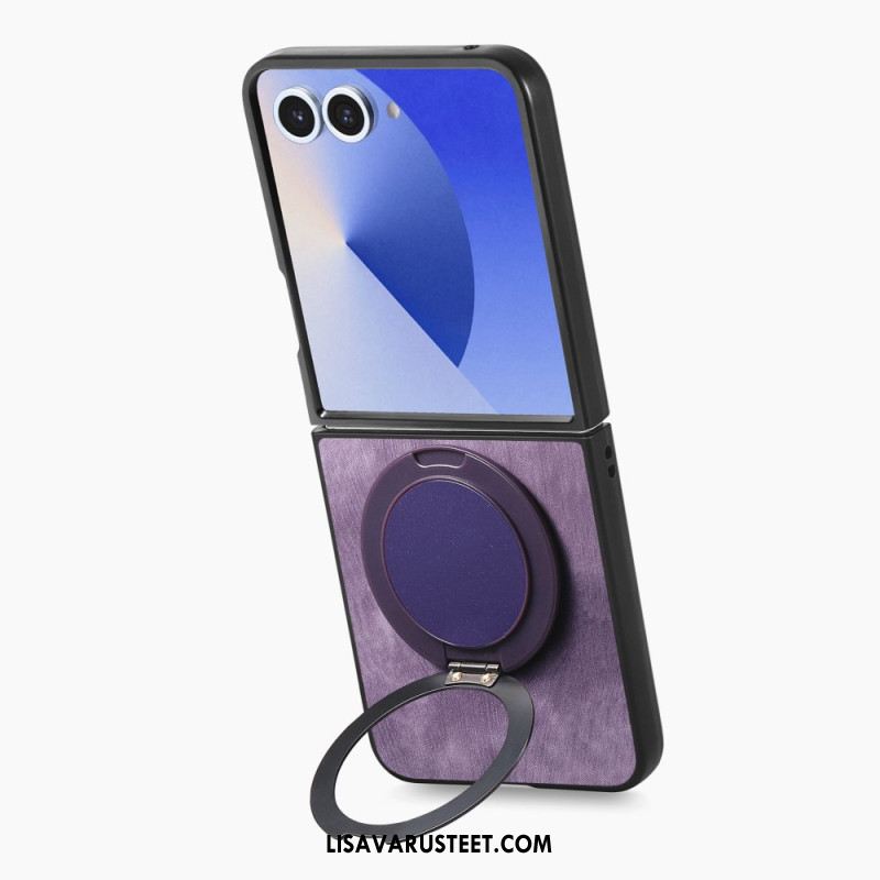 Puhelinkuoret Samsung Galaxy Z Flip 7 Nahkaefekti Pyörivällä Jalustalla