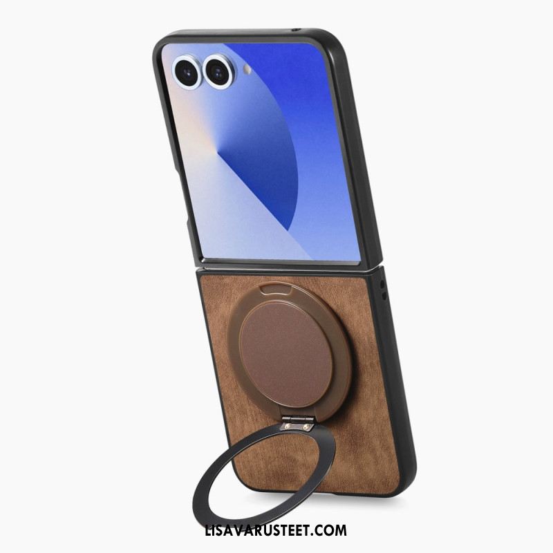 Puhelinkuoret Samsung Galaxy Z Flip 7 Nahkaefekti Pyörivällä Jalustalla