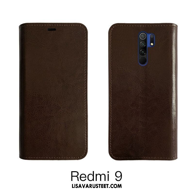 Redmi 9 Kuoret Nahka Lehmä Viini Punainen Kotelo Murtumaton Halpa