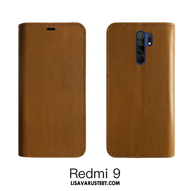 Redmi 9 Kuoret Nahka Lehmä Viini Punainen Kotelo Murtumaton Halpa