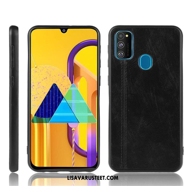 Samsung Galaxy M30s Kuoret Nahka Musta Trendi Kotelo Kova Osta