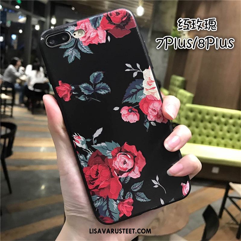 iPhone 7 Plus Kuoret Kukka Kotelo Musta Murtumaton Pesty Suede Tarjous